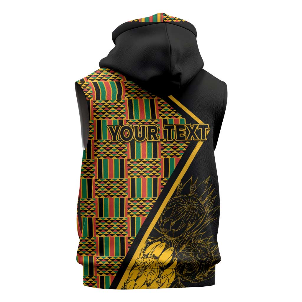 Personalised South African Heritage Day Sleeveless Zip Hoodie Kente Ethnic Patterns Mix Protea - African Pride