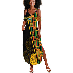 Personalised South African Heritage Day Summer Maxi Dress Kente Ethnic Patterns Mix Protea