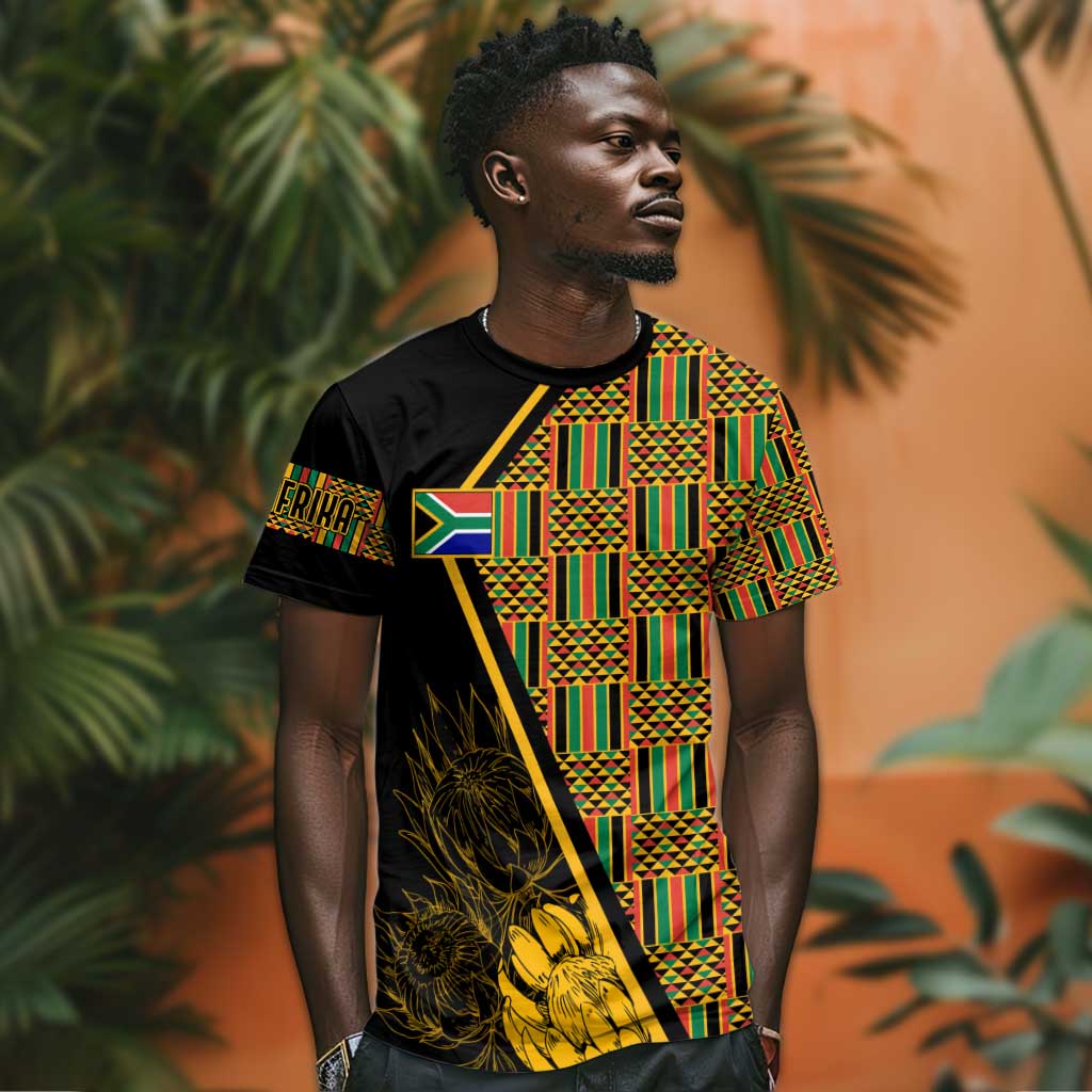Personalised South African Heritage Day T shirt Kente Ethnic Patterns Mix Protea
