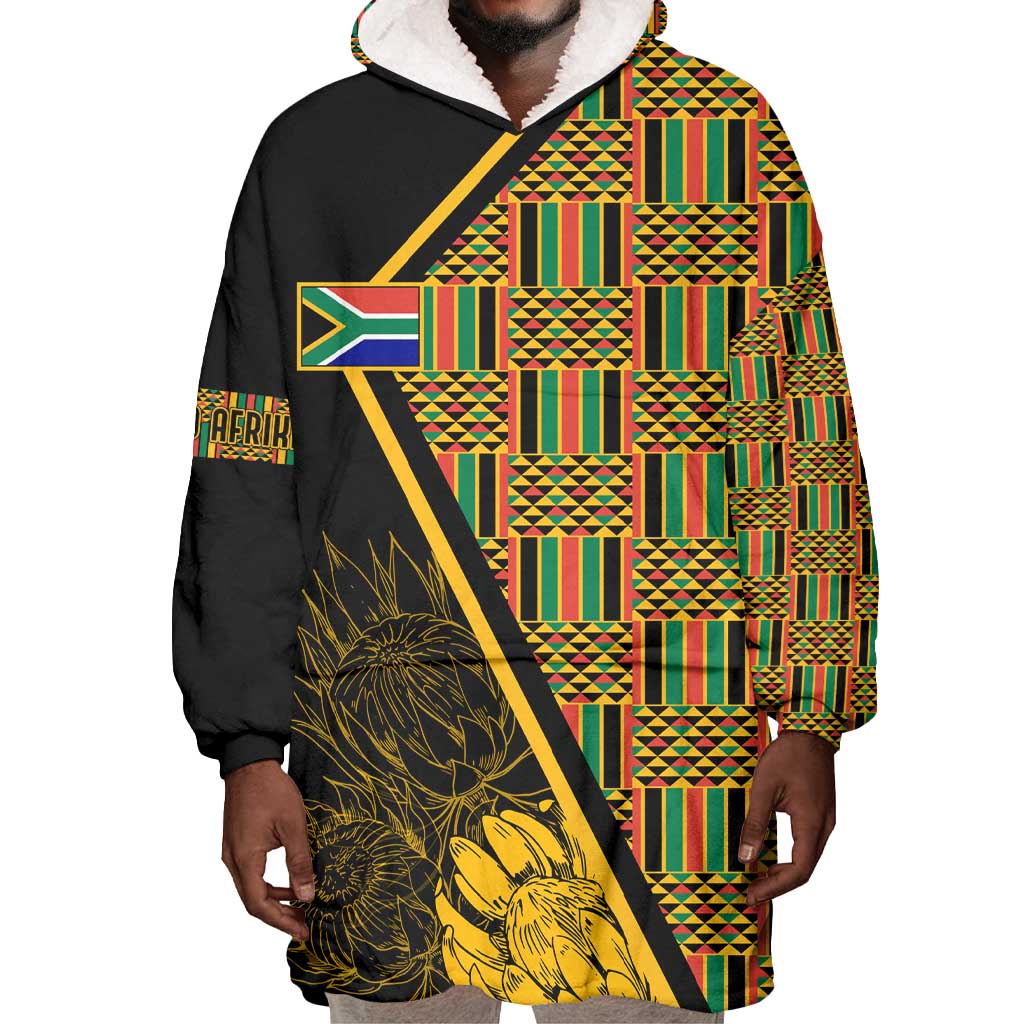 Personalised South African Heritage Day Wearable Blanket Hoodie Kente Ethnic Patterns Mix Protea