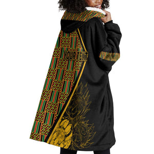 Personalised South African Heritage Day Wearable Blanket Hoodie Kente Ethnic Patterns Mix Protea