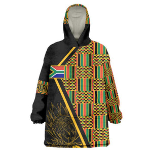 Personalised South African Heritage Day Wearable Blanket Hoodie Kente Ethnic Patterns Mix Protea