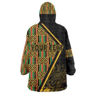 Personalised South African Heritage Day Wearable Blanket Hoodie Kente Ethnic Patterns Mix Protea