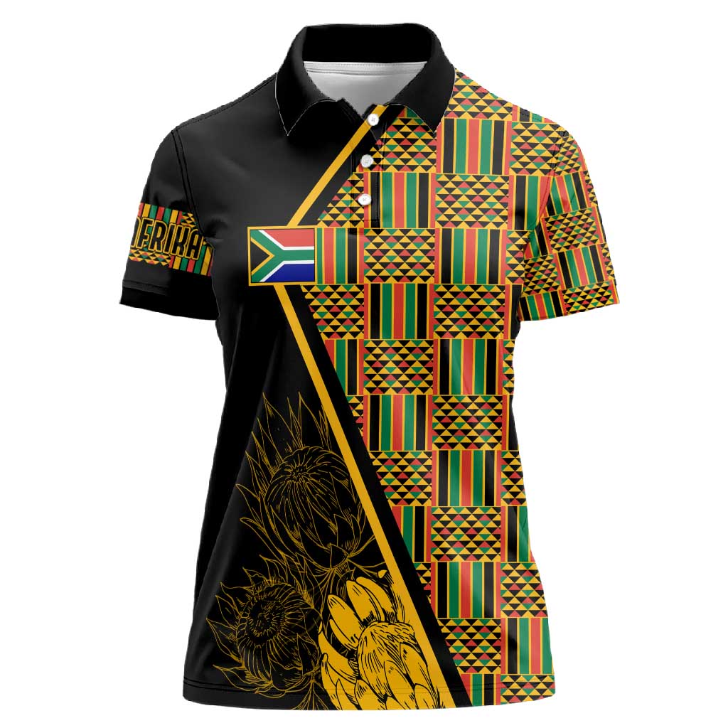 Personalised South African Heritage Day Women Polo Shirt Kente Ethnic Patterns Mix Protea