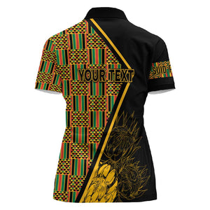 Personalised South African Heritage Day Women Polo Shirt Kente Ethnic Patterns Mix Protea