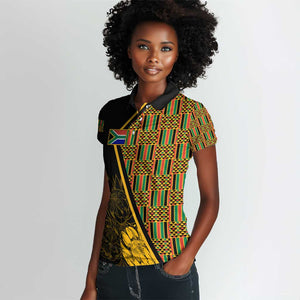 Personalised South African Heritage Day Women Polo Shirt Kente Ethnic Patterns Mix Protea