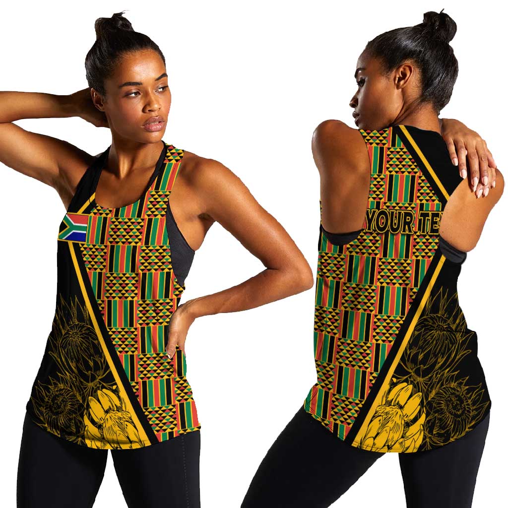 Personalised South African Heritage Day Women Racerback Tank Kente Ethnic Patterns Mix Protea