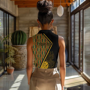 Personalised South African Heritage Day Women Sleeveless Polo Shirt Kente Ethnic Patterns Mix Protea