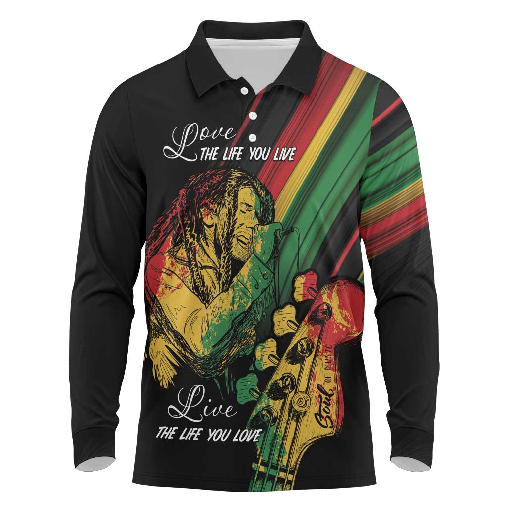 Personalised Afro Vibes Long Sleeve Polo Shirt Reggae King - Live The Way You Love