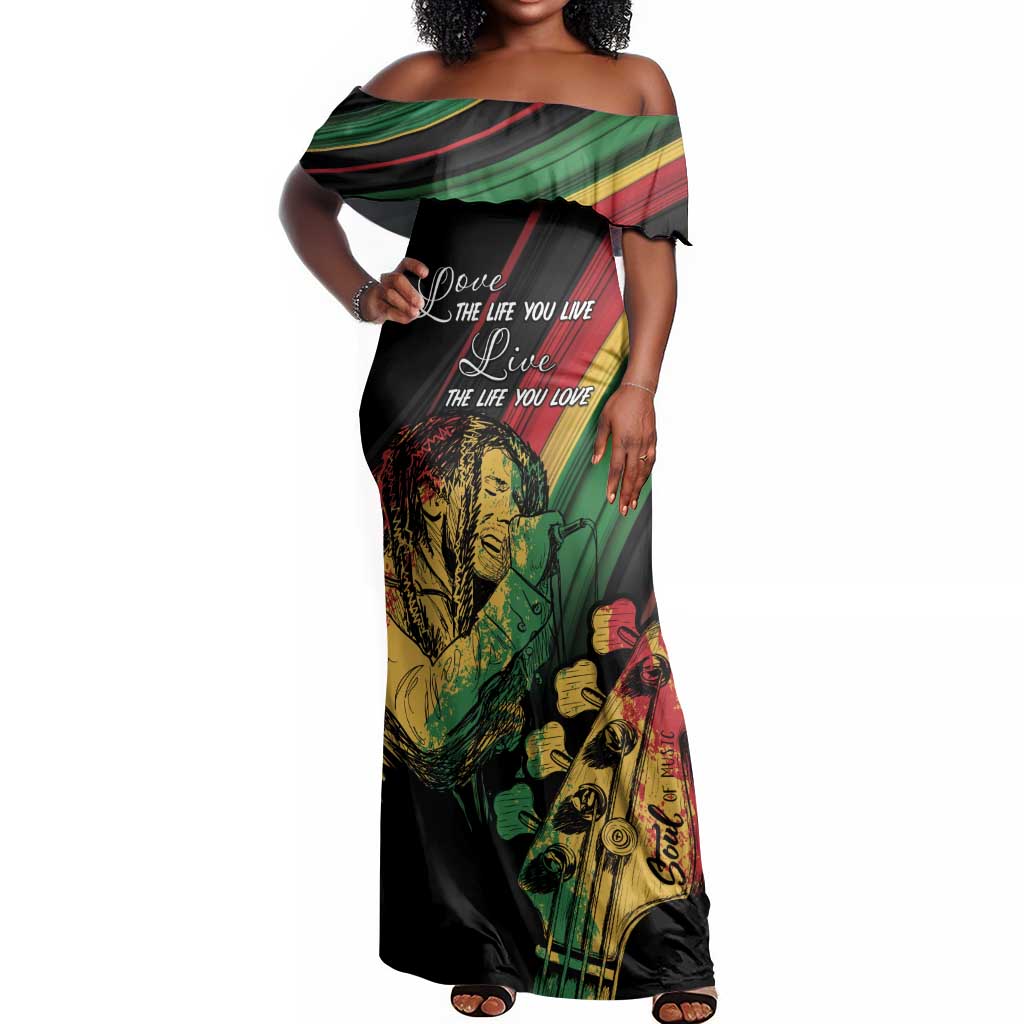 Personalised Afro Vibes Off Shoulder Maxi Dress Reggae King - Live The Way You Love