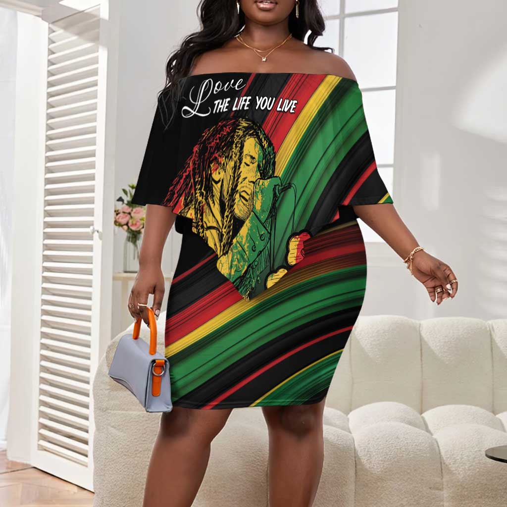 Personalised Afro Vibes Off Shoulder Short Dress Reggae King - Live The Way You Love