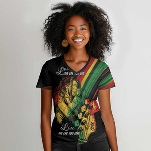 Personalised Afro Vibes Women V-Neck T-Shirt Reggae King - Live The Way You Love