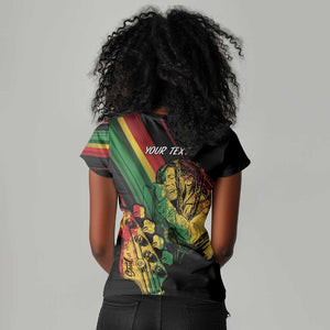 Personalised Afro Vibes Women V-Neck T-Shirt Reggae King - Live The Way You Love