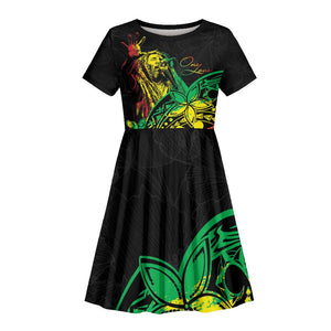 Personalised Jawaiian Reggae Kid Short Sleeve Dress Afro-Polynesian Style