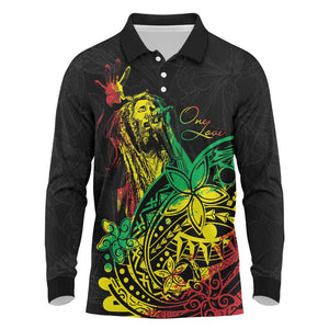 Personalised Jawaiian Reggae Long Sleeve Polo Shirt Afro-Polynesian Style