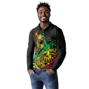 Personalised Jawaiian Reggae Long Sleeve Polo Shirt Afro-Polynesian Style