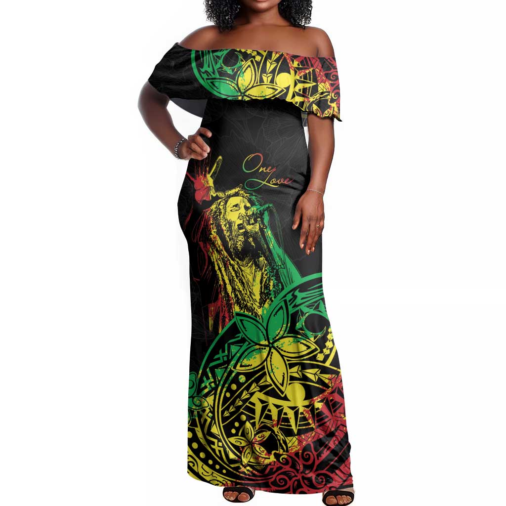 Personalised Jawaiian Reggae Off Shoulder Maxi Dress Afro-Polynesian Style