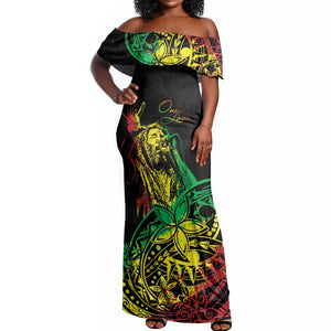 Personalised Jawaiian Reggae Off Shoulder Maxi Dress Afro-Polynesian Style