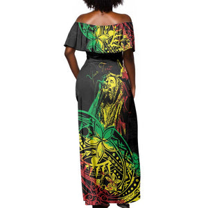 Personalised Jawaiian Reggae Off Shoulder Maxi Dress Afro-Polynesian Style