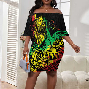 Personalised Jawaiian Reggae Off Shoulder Short Dress Afro-Polynesian Style