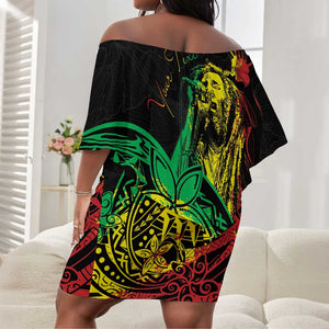 Personalised Jawaiian Reggae Off Shoulder Short Dress Afro-Polynesian Style