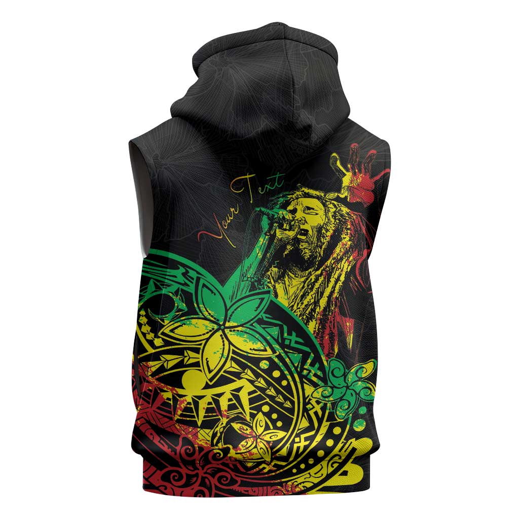 Personalised Jawaiian Reggae Sleeveless Zip Hoodie Afro-Polynesian Style - African Pride