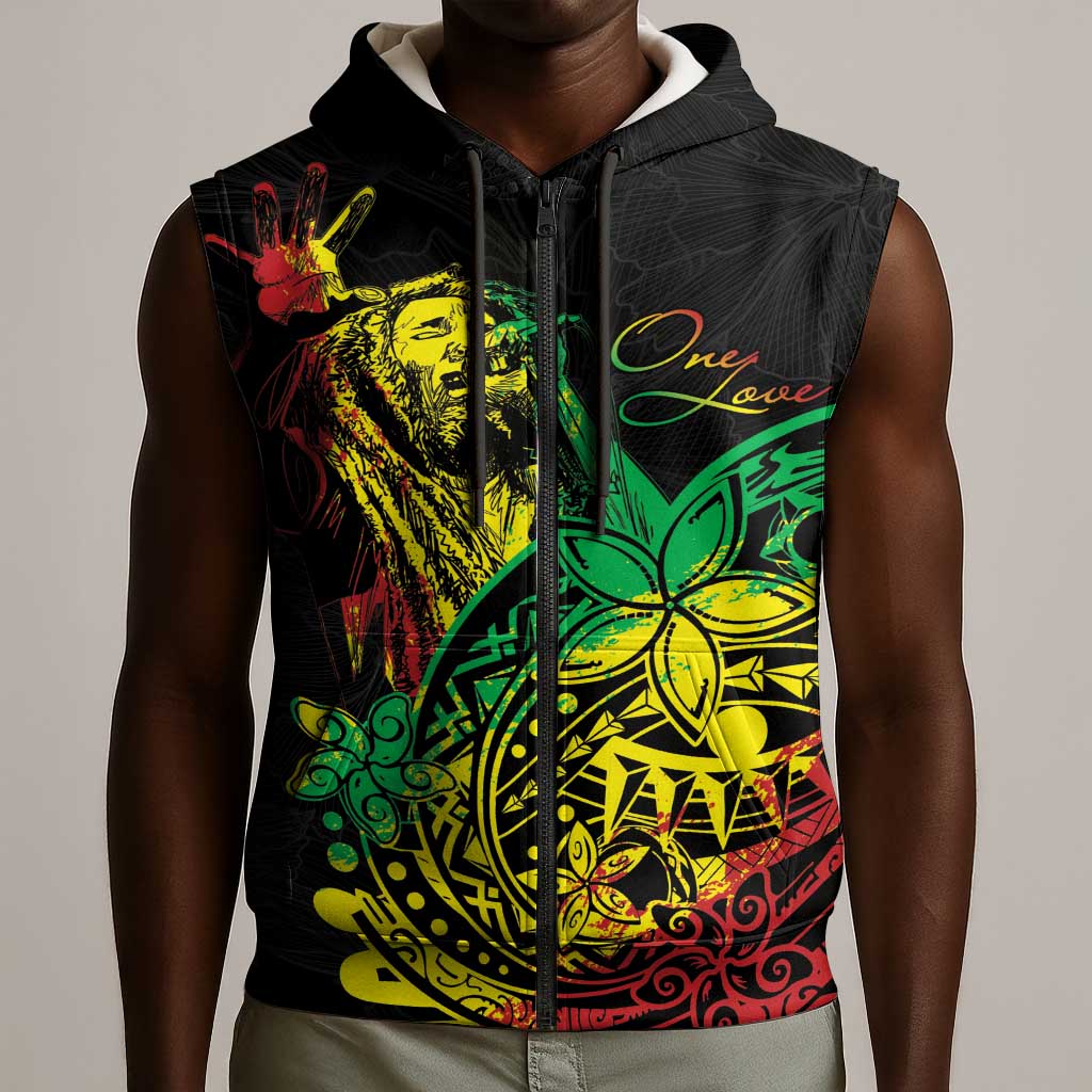 Personalised Jawaiian Reggae Sleeveless Zip Hoodie Afro-Polynesian Style - African Pride