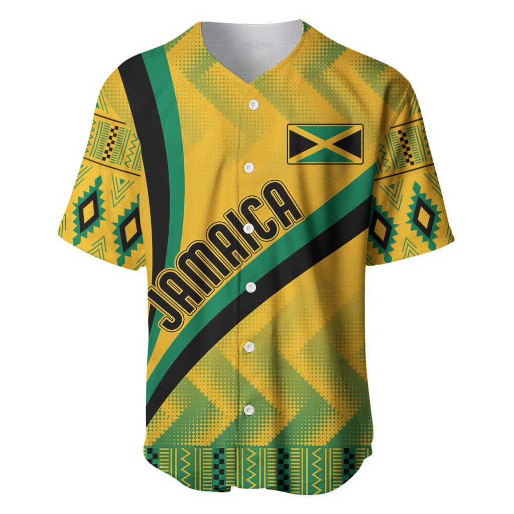 Personalised Jamaica Baseball Jersey Kente Pattern Basic - Yellow