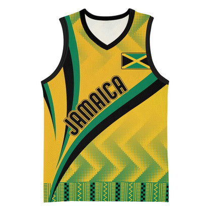 Personalised Jamaica Basketball Jersey Kente Pattern Basic - Yellow LT7