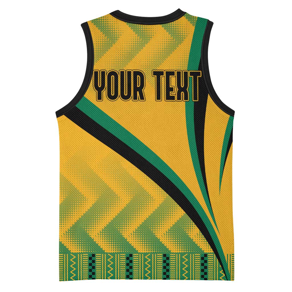 Personalised Jamaica Basketball Jersey Kente Pattern Basic - Yellow LT7