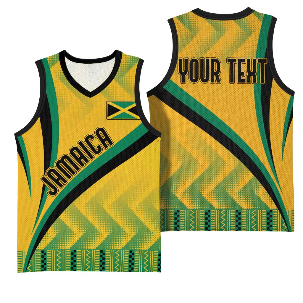 Personalised Jamaica Basketball Jersey Kente Pattern Basic - Yellow LT7