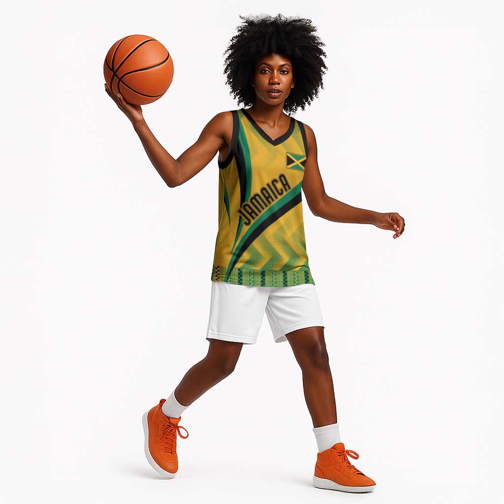 Personalised Jamaica Basketball Jersey Kente Pattern Basic - Yellow LT7