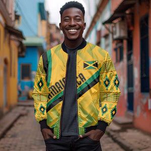 Personalised Jamaica Bomber Jacket Kente Pattern Basic - Yellow