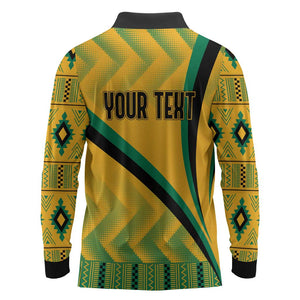 Personalised Jamaica Long Sleeve Polo Shirt Kente Pattern Basic - Yellow