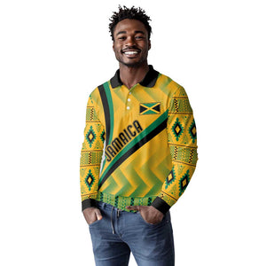 Personalised Jamaica Long Sleeve Polo Shirt Kente Pattern Basic - Yellow