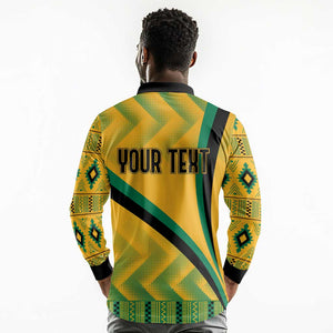 Personalised Jamaica Long Sleeve Polo Shirt Kente Pattern Basic - Yellow