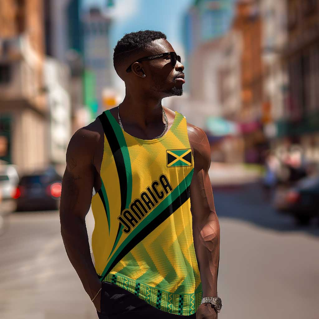 Personalised Jamaica Men Tank Top Kente Pattern Basic - Yellow