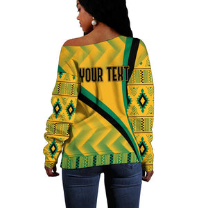 Personalised Jamaica Off Shoulder Sweater Kente Pattern Basic - Yellow