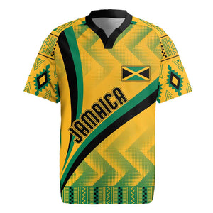 Personalised Jamaica Rugby Jersey Kente Pattern Basic - Yellow