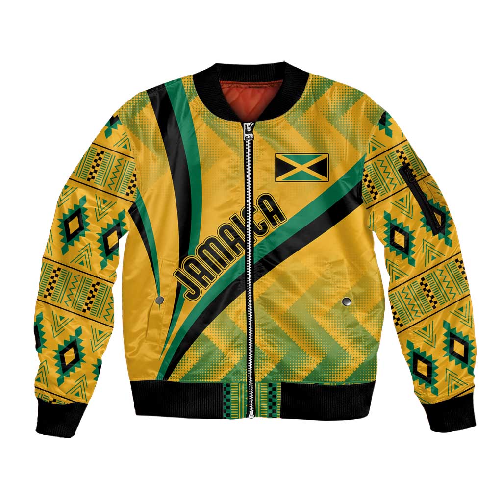 Personalised Jamaica Sleeve Zip Bomber Jacket Kente Pattern Basic - Yellow