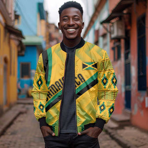 Personalised Jamaica Sleeve Zip Bomber Jacket Kente Pattern Basic - Yellow