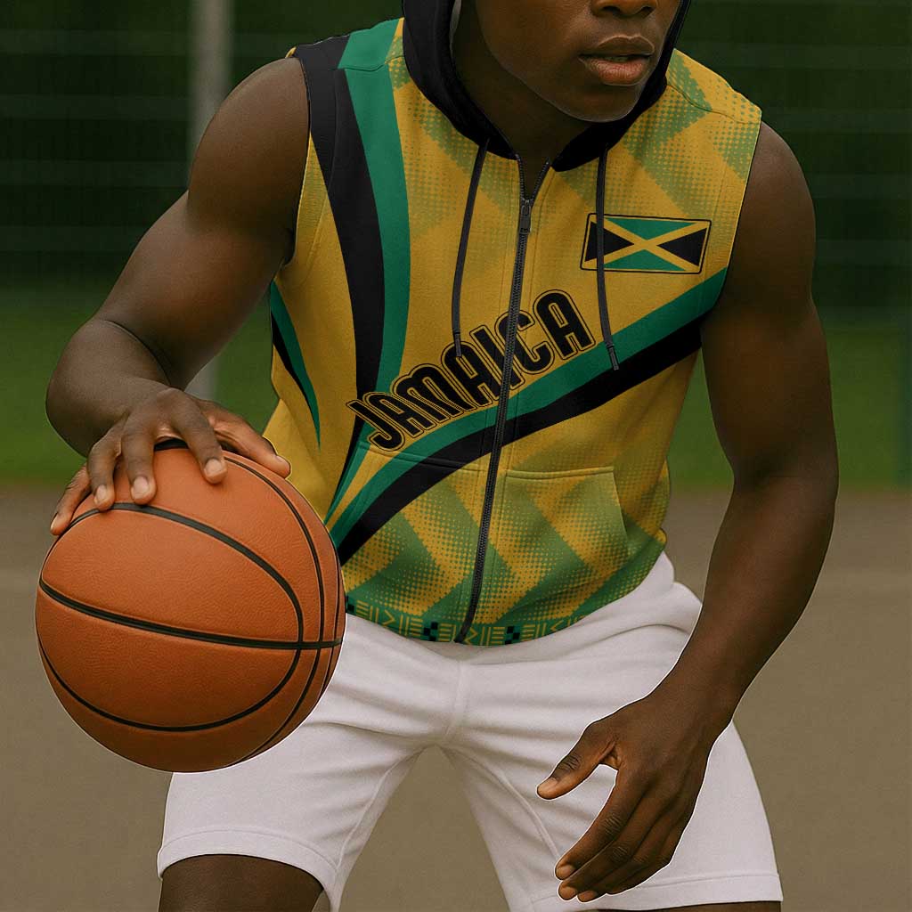 Personalised Jamaica Sleeveless Zip Hoodie Kente Pattern Basic - Yellow - African Pride