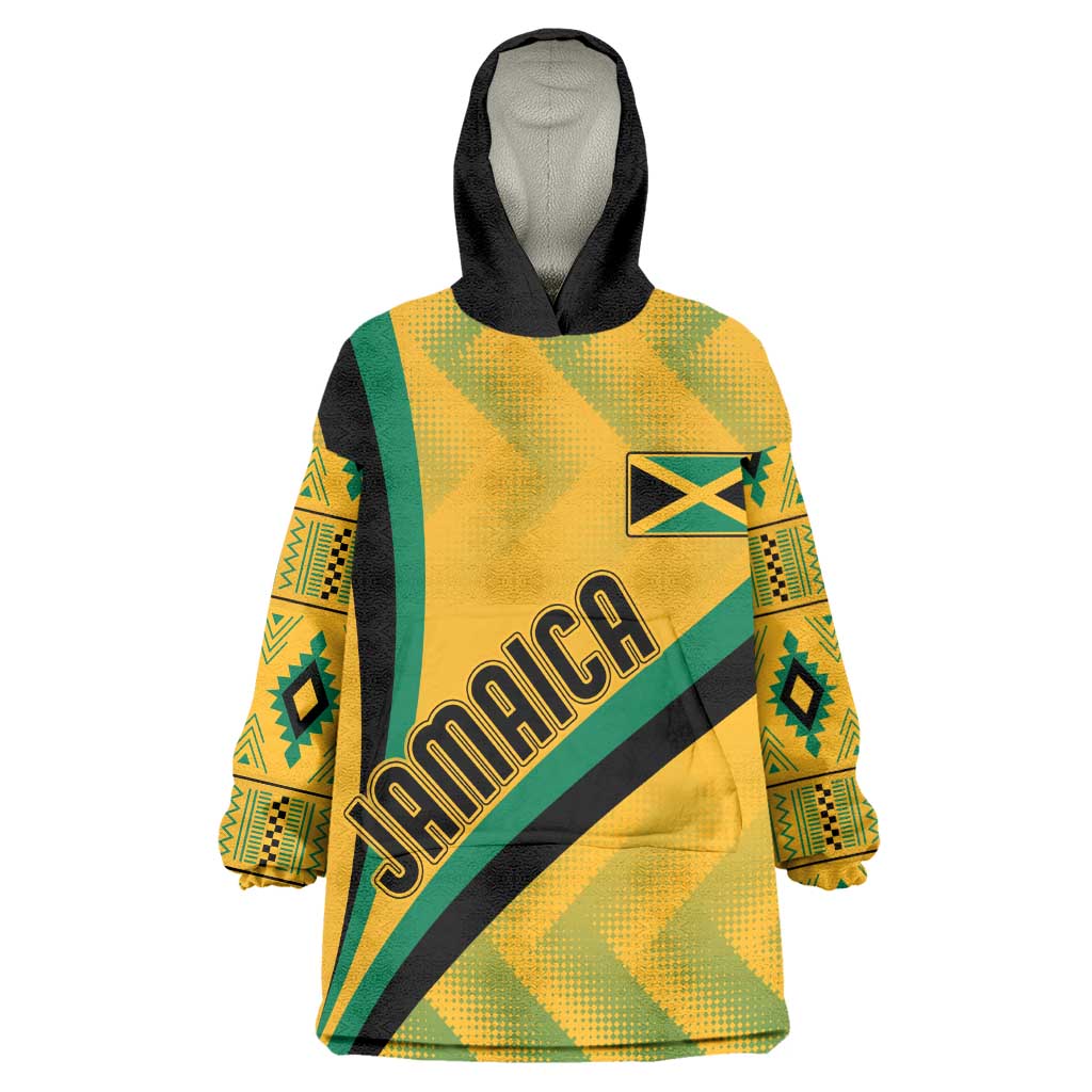 Personalised Jamaica Wearable Blanket Hoodie Kente Pattern Basic - Yellow