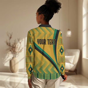 Personalised Jamaica Women Casual Shirt Kente Pattern Basic - Yellow