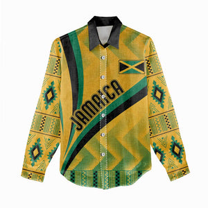 Personalised Jamaica Women Casual Shirt Kente Pattern Basic - Yellow