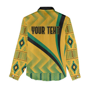 Personalised Jamaica Women Casual Shirt Kente Pattern Basic - Yellow