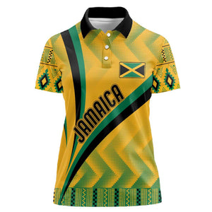 Personalised Jamaica Women Polo Shirt Kente Pattern Basic - Yellow