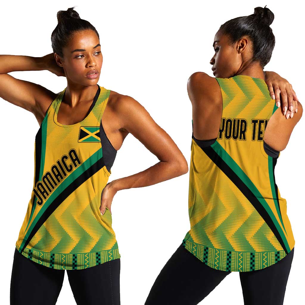 Personalised Jamaica Women Racerback Tank Kente Pattern Basic - Yellow