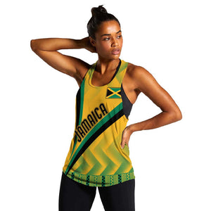 Personalised Jamaica Women Racerback Tank Kente Pattern Basic - Yellow