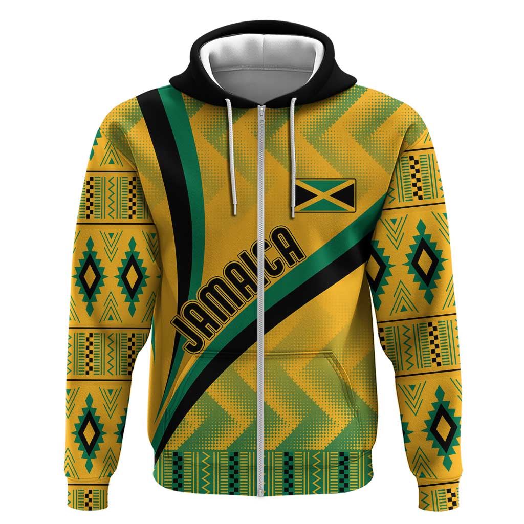 Personalised Jamaica Zip Hoodie Kente Pattern Basic - Yellow